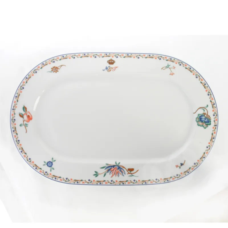 Piatto ovale da portata Ovale decoro REX FLOWER 36x22 cm in Porcellana Bianca Falda larga rinforzata, pezzi lavabile in lavastoviglie Radif 1820 Saldi