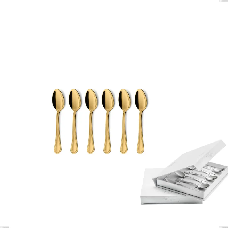 Compra Adesso Confezione a libro 6 pezzi cucchiaino moka Domus Gold, Acciaio 18/10, spessore 3 mm Eme Posaterie