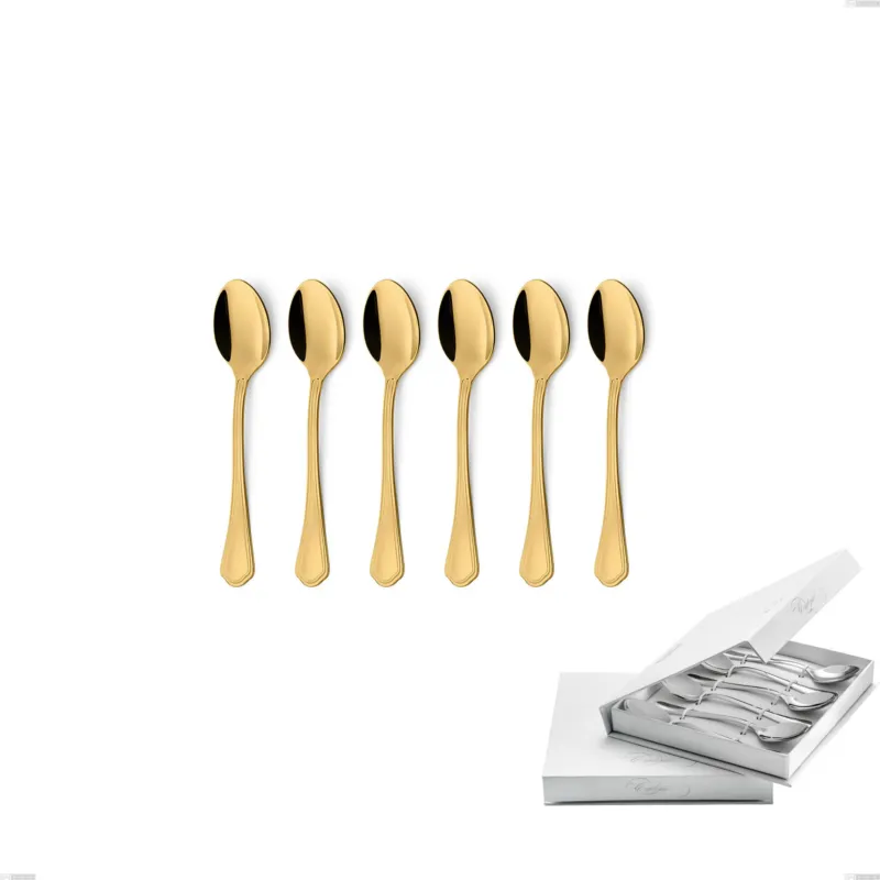 Confezione a libro 6 pezzi cucchiaini caffè Domus Gold, Acciaio 18/10, spessore 3 mm Eme Posaterie Promozione