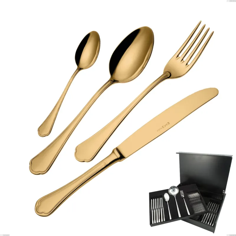 Scelto Dai Clienti Servizio di posate 75 pezzi in astuccio di legno Domus Gold, Acciaio 18/10, spessore 3 mm Eme Posaterie