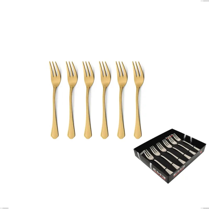 Confezione vetrina 6 pezzi forchettine dolce Domus Gold, Acciaio 18/10, spessore 3 mm Eme Posaterie Professionale
