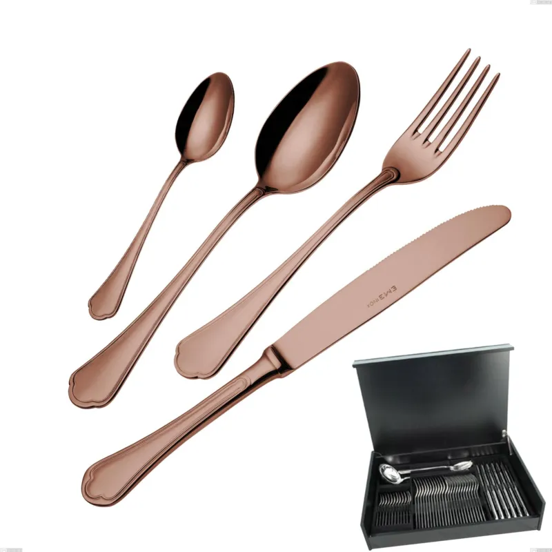 Di Tendenza Servizio di posate 51 pezzi in astuccio di legno Domus Chocolate, Acciaio 18/10, spessore 3 mm Eme Posaterie