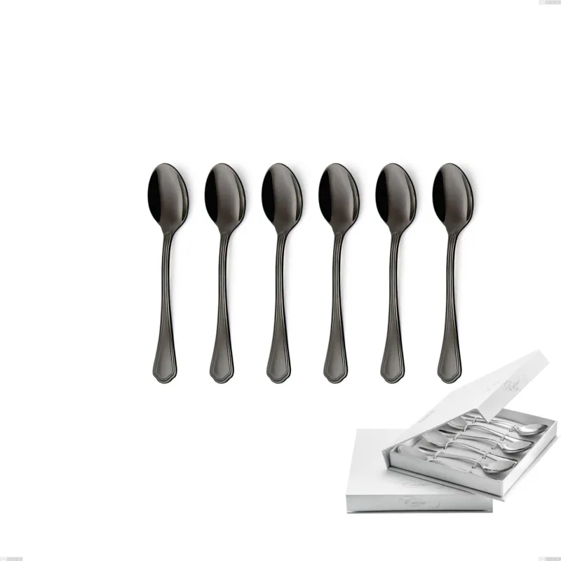 Nuovo Arrivo Confezione a libro 6 pezzi cucchiaini caffè Domus Black , Acciaio 18/10 Finitura PVD, spessore 3 mm Eme Posaterie