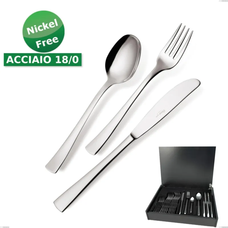 Di Tendenza Servizio di posate 24 pezzi in astuccio di legno coltello economico Alfa 18/0 nichel free, (Acciaio 18/ C) Nichel Free, spessore 2 mm Eme Posaterie