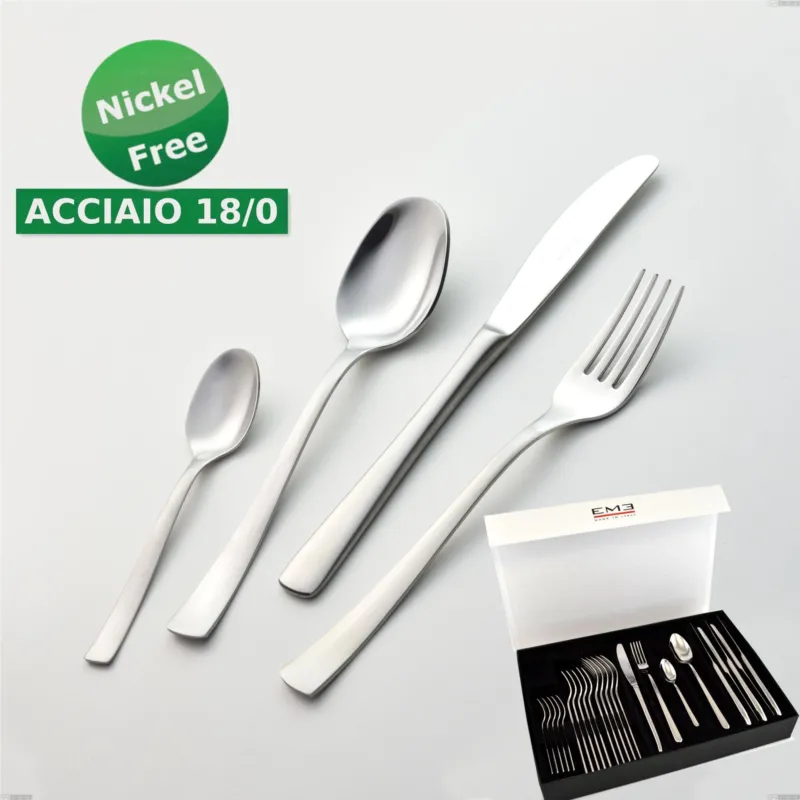 Set di posate 24 pezzi Alfa Satinata 18/0 nichel free in confezione panoramica a libro coltello economico, (inox 18/ 0) Nichel Free, spessore 2 mm Eme Posaterie Compra Oggi Stesso