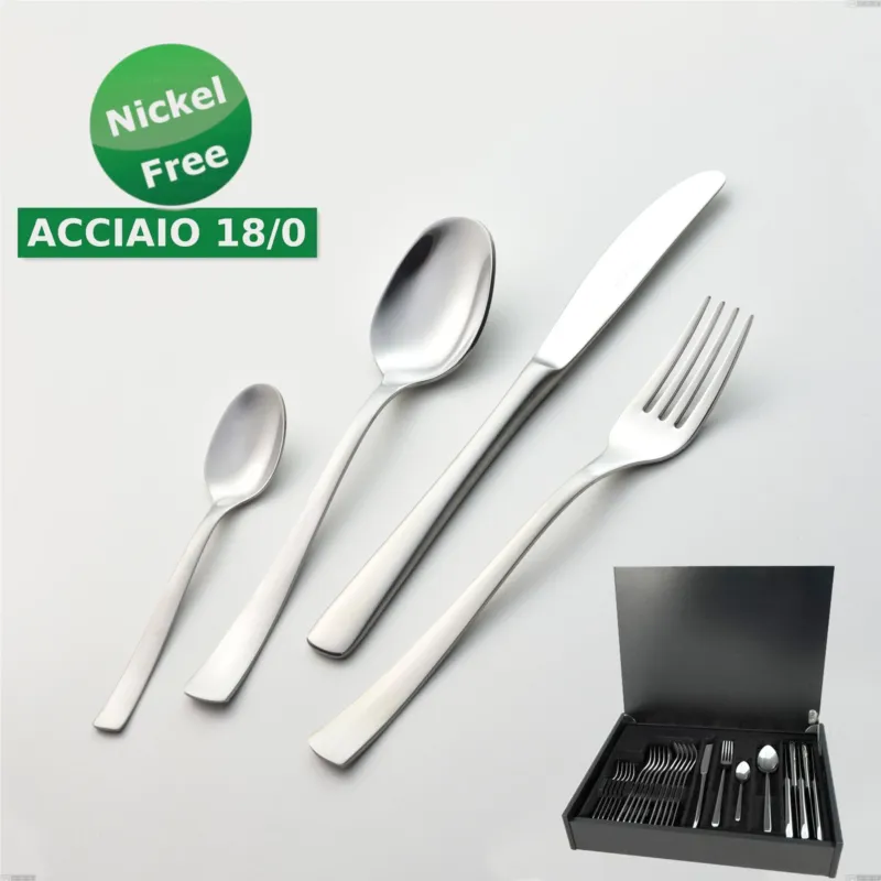 A Buon Prezzo Servizio di posate 24 pezzi in astuccio di legno coltello economico Alfa Satinata 18/0 nichel free, (inox 18/ 0) Nichel Free, spessore 2 mm Eme Posaterie