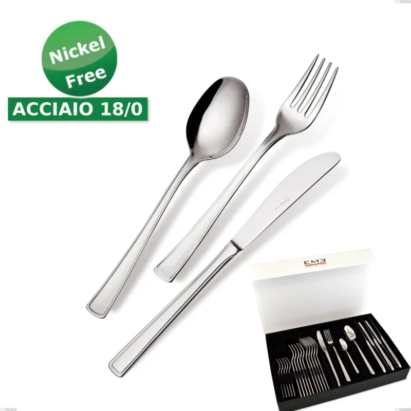 Set di posate 24 pezzi Ambassador 18/0 nichel free in confezione panoramica a libro coltello economico, (Acciaio 18/ 0) Nichel Free, spessore 2 mm Eme Posaterie Offerta