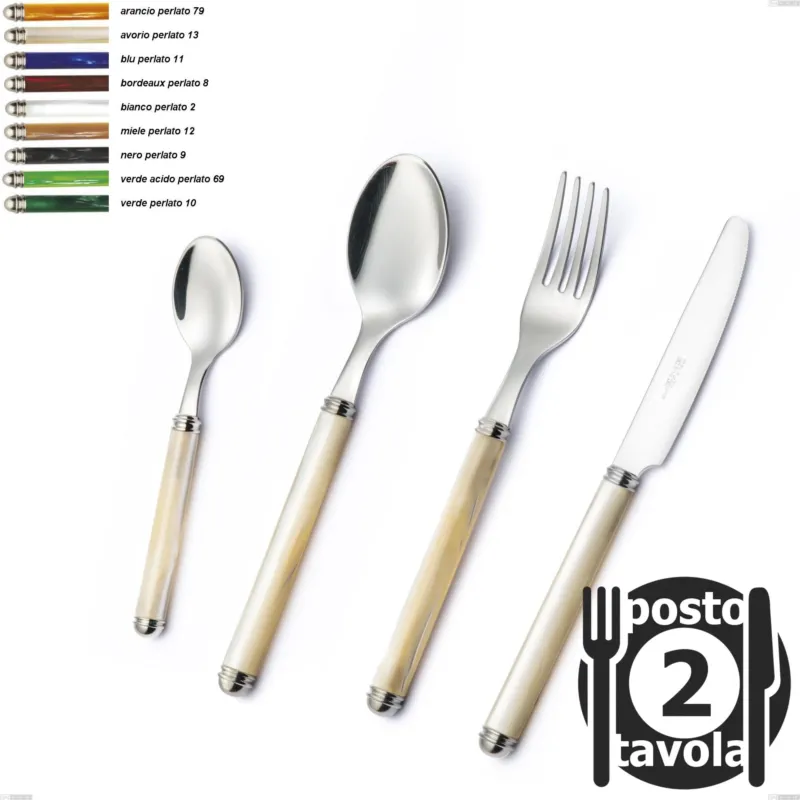Confezione 2 posti tavola Linea Perlato, Acciaio inox 18/10 (AISI304) Eme Posaterie arancio perlato 79 Sconto