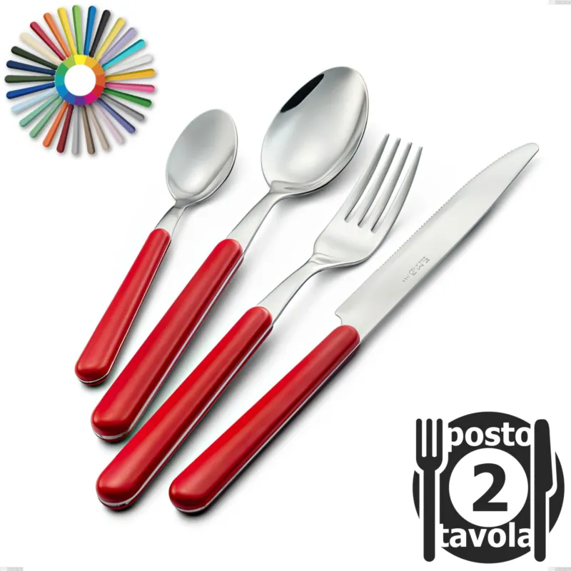 Occasione Confezione 2 posti tavola Brio, Acciaio inox 18.c (AISI 430), manici in abs Eme Posaterie rosa 66