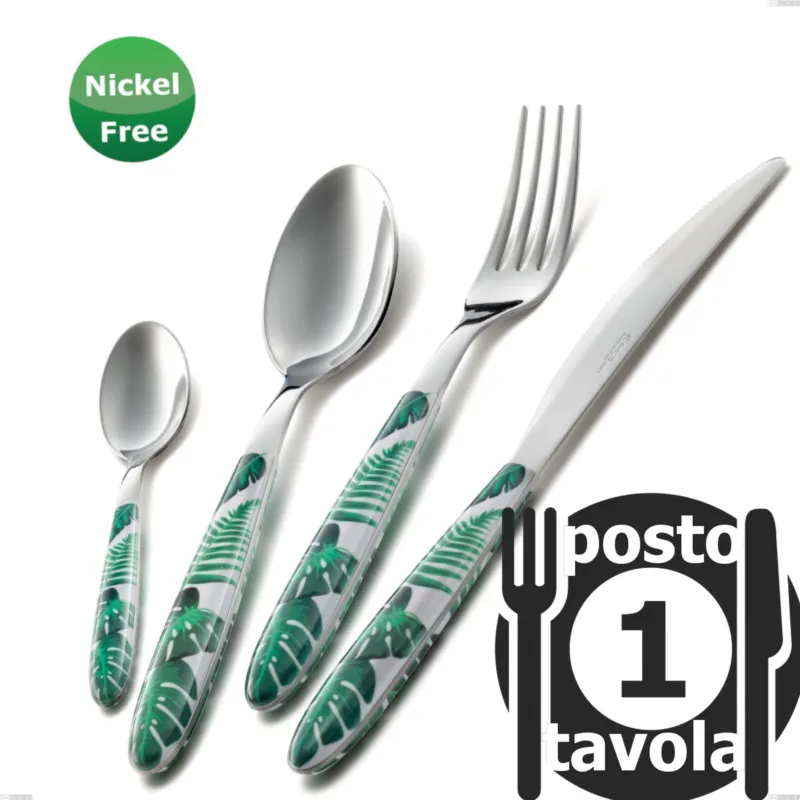 Confezione 1 posto tavola Vero Jungle verde 36, Acciaio 18/0, spessore 2,5 Eme Posaterie Prezzo Conveniente