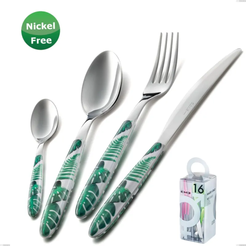 Confezione You&Me 16 pezzi Vero Jungle verde 36, Acciaio 18/0, spessore 2,5 Eme Posaterie Prezzo Basso