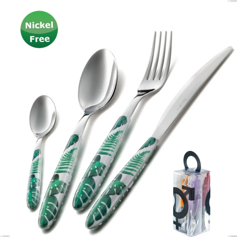 Confezione You&Me 24 pezzi posate Vero Jungle verde 36, Acciaio 18/0, spessore 2,5 Eme Posaterie Prezzo Conveniente