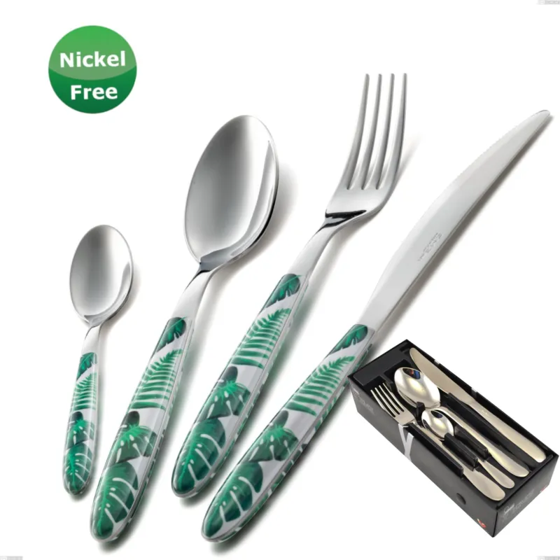 Offerta Limitata Confezione salvaspazio 24 pezzi Vero Jungle verde 36, Acciaio 18/0, spessore 2,5 Eme Posaterie