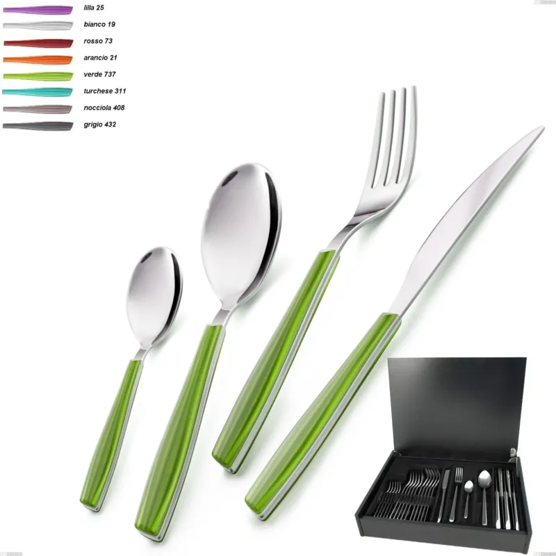 Offerta Servizio di posate 24 pezzi in astuccio di legno Wave , 18/C (AISI430), spessore 2 mm Eme Posaterie lilla 25