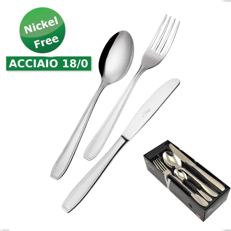 Confezione salvaspazio 24 pezzi coltello economico Atena 18 Cromo, (Acciaio 18/0) Nichel Free, spessore 2 mm Eme Posaterie Consegna Rapida