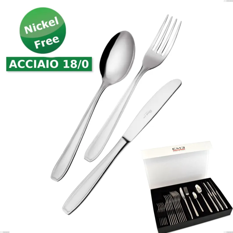 Confezione panoramica a libro 24 pezzi Atena 18 Cromo, (Acciaio 18/0) Nichel Free, spessore 2 mm Eme Posaterie Prezzo Conveniente