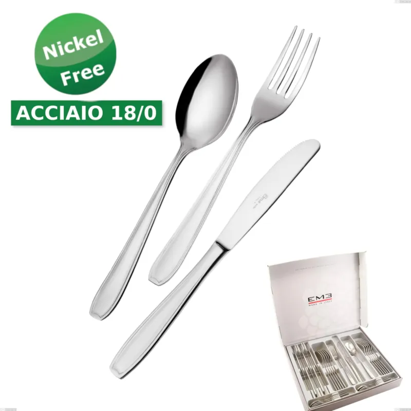 Cofanetto 24 pezzi Atena 18 Cromo, (Acciaio 18/0) Nichel Free, spessore 2 mm Eme Posaterie Più Venduto