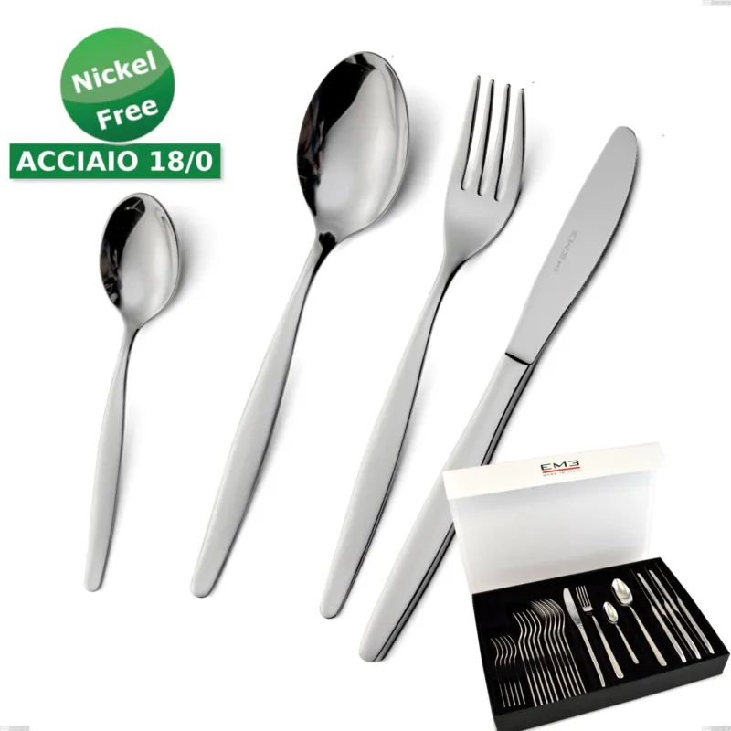 Prezzo Di Fabbrica Confezione panoramica a libro 24 pezzi Beme acciaio 18/O (ASI 430 ) Nichel Free, spessore 2 mm cromo lucido Eme Posaterie