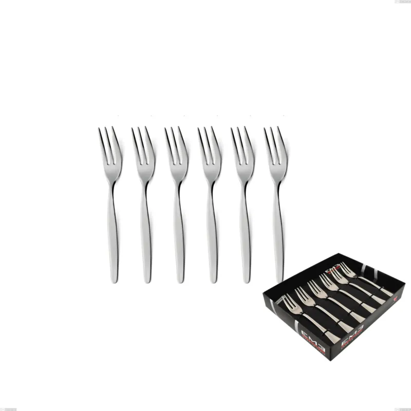 Reso Gratuito Confezione vetrina 6 pezzi forchettine dolce Beme acciaio 18/O (ASI 430 ) Nichel Free, spessore 2 mm cromo lucido Eme Posaterie