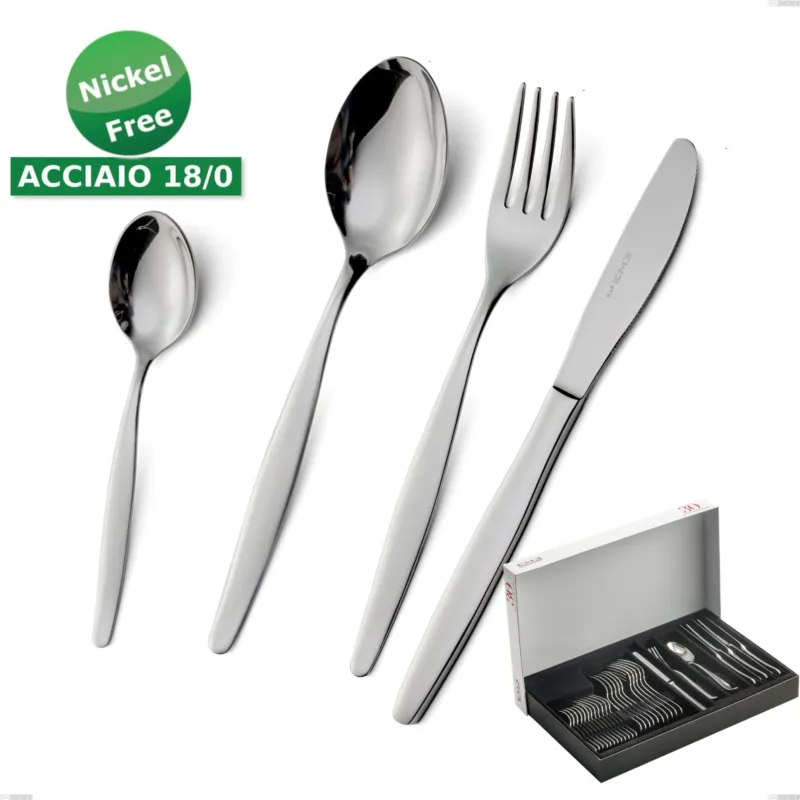 Offerta Lampo Confezione Panoramica 30 pezzi Beme acciaio 18/O (ASI 430 ) Nichel Free, spessore 2 mm Finitura cromo lucido Eme Posaterie