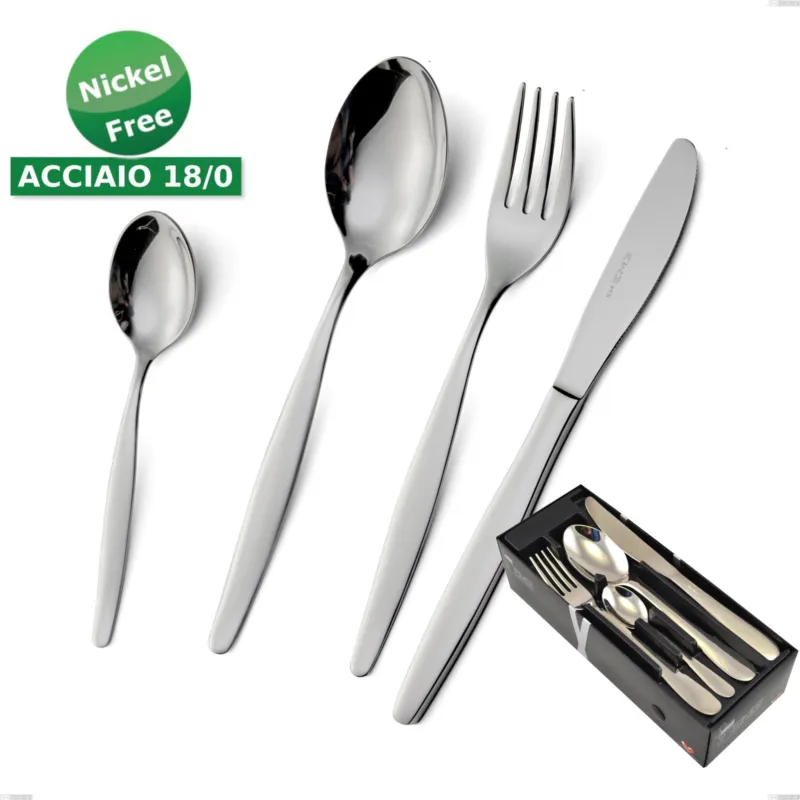 Prezzo Scontato Confezione salvaspazio 24 pezzi Beme acciaio 18/O (ASI 430 ) Nichel Free, spessore 2 mm cromo lucido Eme Posaterie
