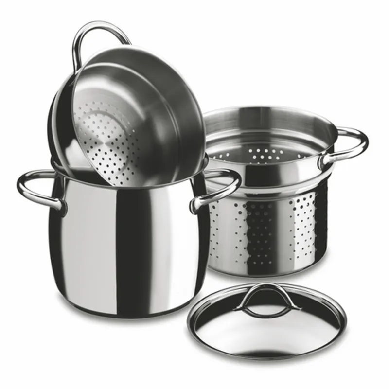 Pentola Mepra in acciaio inox 18/10 linea 1950 Tuttofare diametro 22 cm 4 pezzi con coperchio in acciaio , cuocipasta , cuocivapore inox lucido MEPRA S.p.a. Vendita Finale