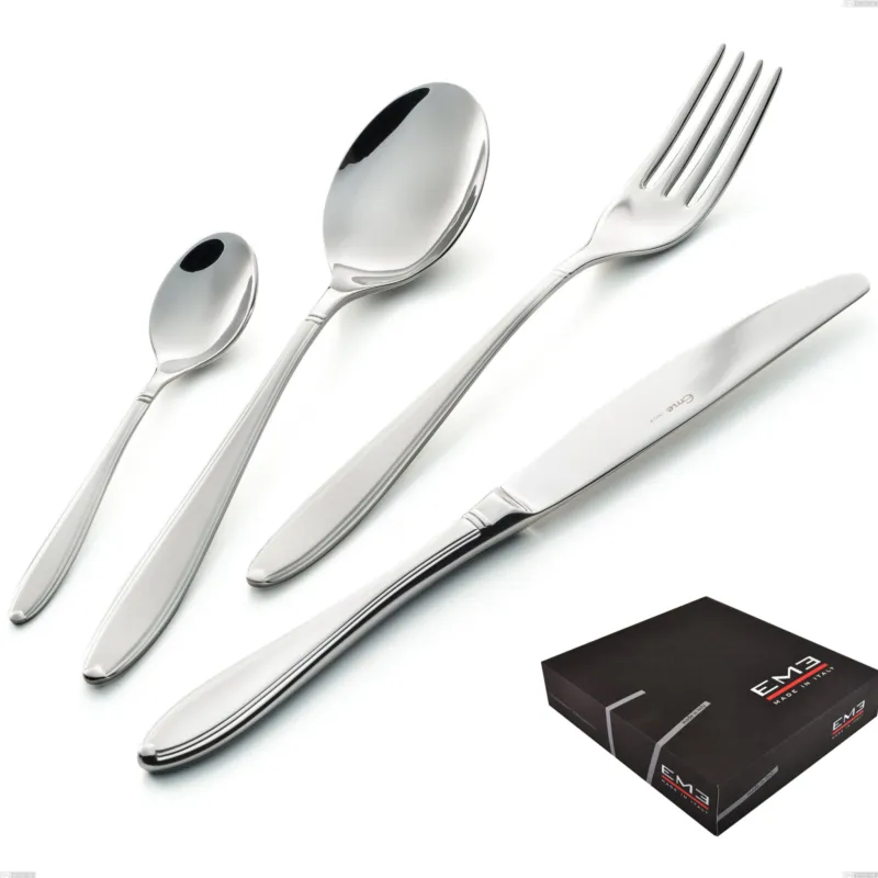 Set di posate 75 pezzi Kappa Sabbiato in confezione regalo, 18/10 (AISI304) , spessore 2,5 mm Eme Posaterie Professionale