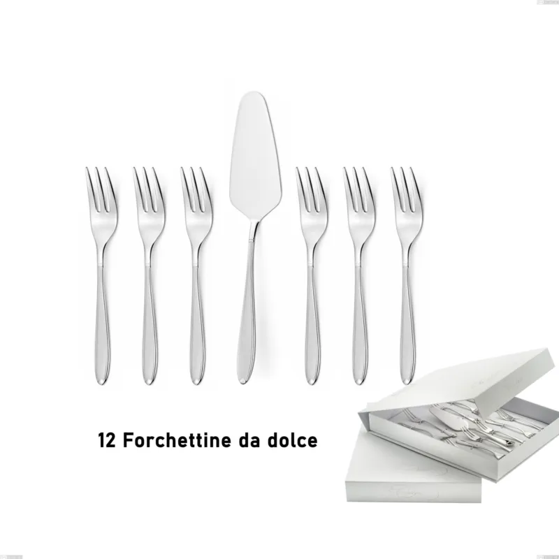 Offerta Speciale Confezione a libro 13 pezzi, forchettine più paletta dolce Kappa Sabbiato, 18/10 (AISI304) , spessore 2,5 mm Eme Posaterie