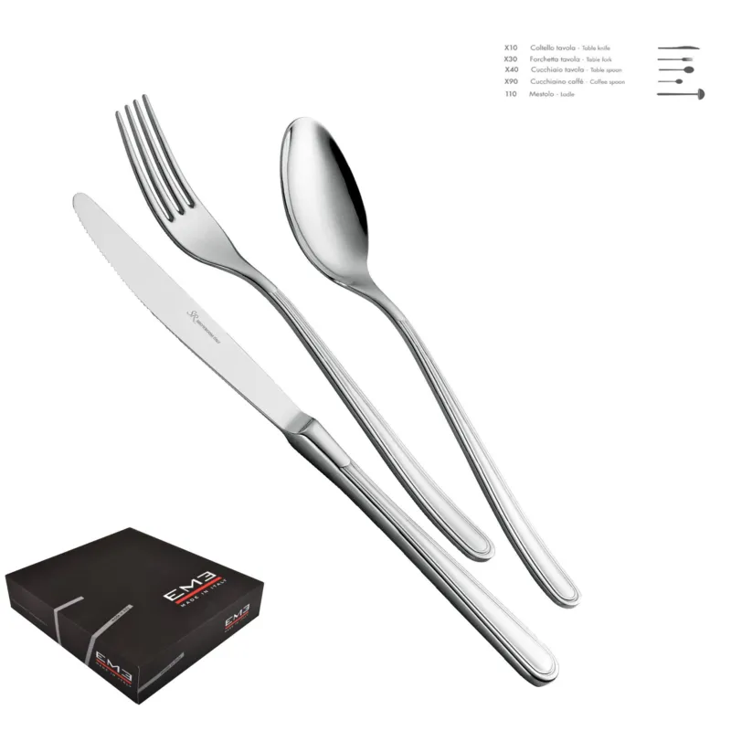 Servizio Posate MEDEA 51 pezzi acciaio inox 1810 lucidato a specchio spessore 3.0 mm in Confezione Regalo Eme Posaterie Super Prezzo