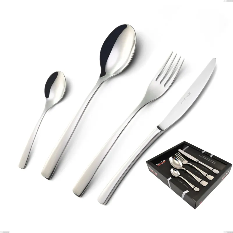 Prezzo Ridotto Servizio Posate ONDA 24 pezzi acciaio inox 18.10 (AISI304) Lucido spessore 4.0 mm in Confezione vetrina Eme Posaterie