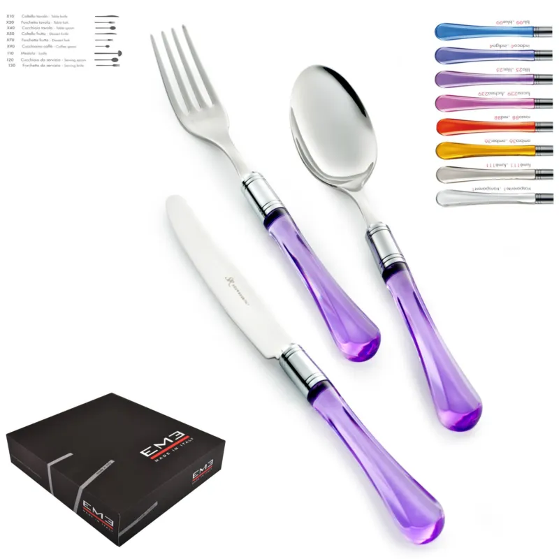 Servizio Posate Colorate Set 75 pezzi ZAFFIRO in acciaio 1810 manico Acrilico in Confezione regalo Eme Posaterie Ambra 36 EME Novità