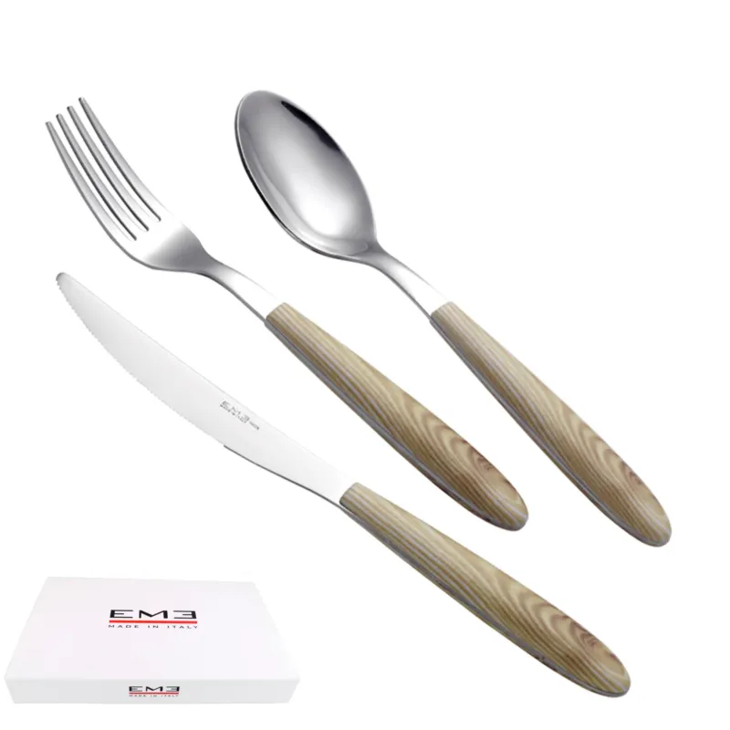 Offerta Lampo Set posate Colorate 24 pezzi VERO ROVERE SBIANCATO 18/C (AISI430) In Confezione Panoramica Eme Posaterie