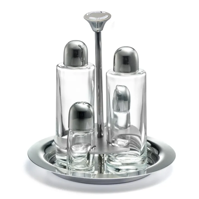 Ultime Pezzi Oliera TONDA ALEX in acciaio lucido con ampolle in vetro 12x12x h 21,5 cm COLORE INOX LUCIDO Eme Posaterie