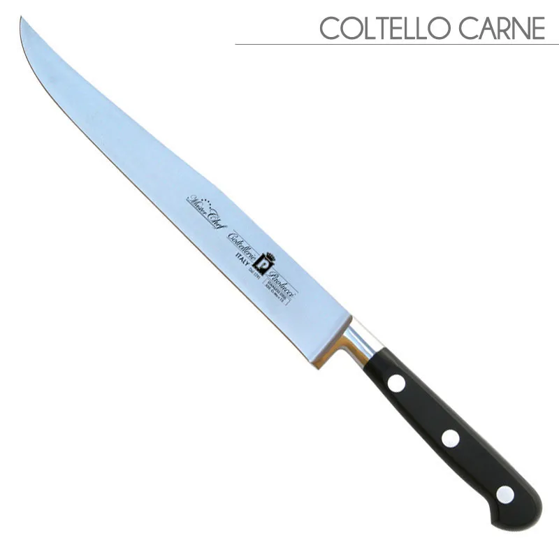 Coltello carne forgiato Manici in POM per alimenti 22 cm colore nero. resistente in lavastoviglie Coltellerie Paolucci Offerta Speciale