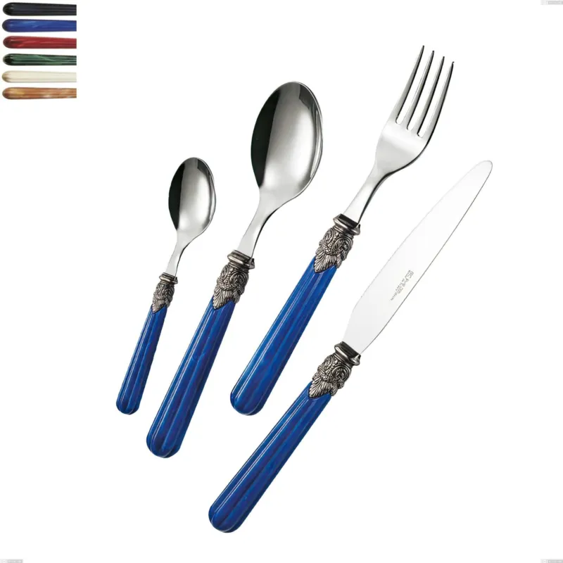 Servizio Posate Colorate Set 75 pezzi VERSAILLES in acciaio 18/10 manico effetto marmorizzato in Astuccio Regalo Eme Posaterie Blu Ordina Subito