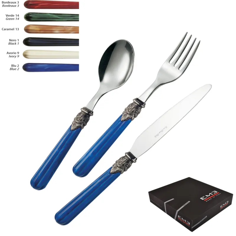 Ultime Pezzi Servizio Posate Colorate Set 36 pezzi VERSAILLES in acciaio 18/10 manico effetto marmorizzato in Astuccio Regalo Eme Posaterie Blu