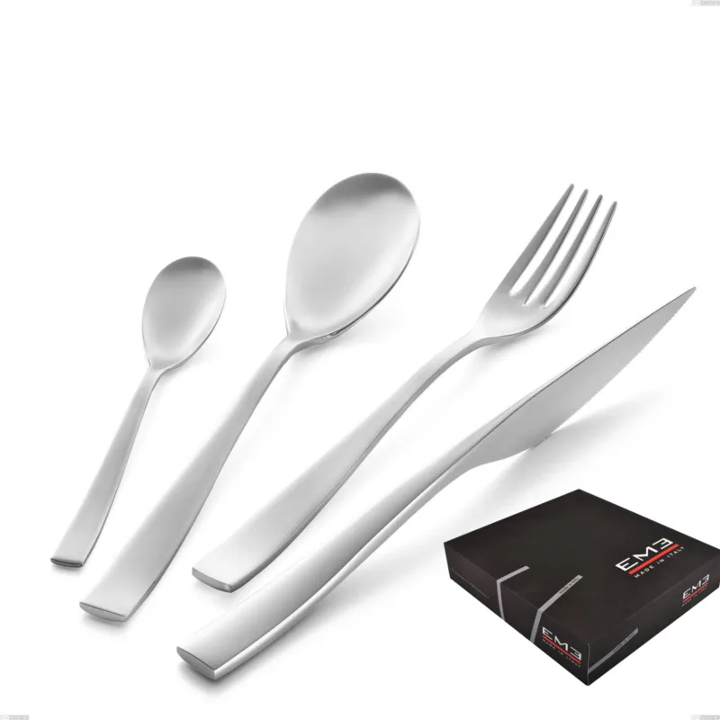 Offerta Speciale Servizio Posate ETOILE SABBIATO 75 pezzi in acciaio 18/10 lucido spessore 4 mm in Confezione Regalo Eme Posaterie