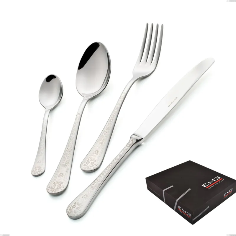 Set Posate HERMITAGE 49 pezzi in acciaio 18/10 lucidate a specchio spessore 2,5 mm in Astuccio Regalo Eme Posaterie Pagamento Sicuro