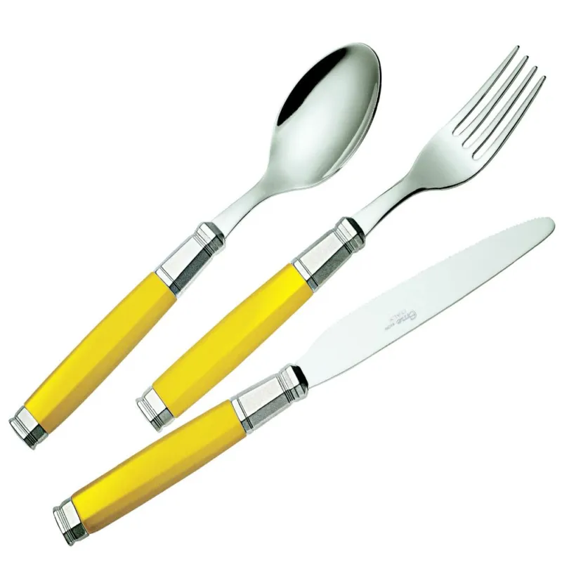 Promozione Esclusiva Set posate Colore Giallo set 4 pezzi EXA 1 Coltello 1 Forchetta 1 Cucchiaio 1 Cucchiano caffe in acciaio 1810 Eme Posaterie Blu