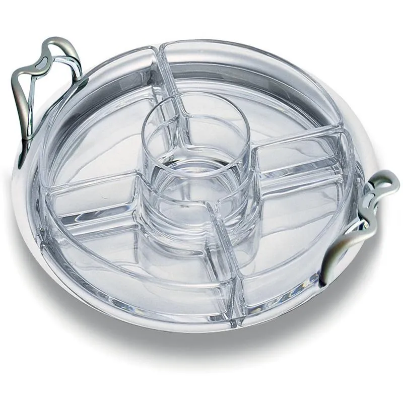 Antipastiera Tonda diametro 30 ALEX cm 5 scomparti in Acciaio Lucido manici il acciaio inox Eme Posaterie Sconto