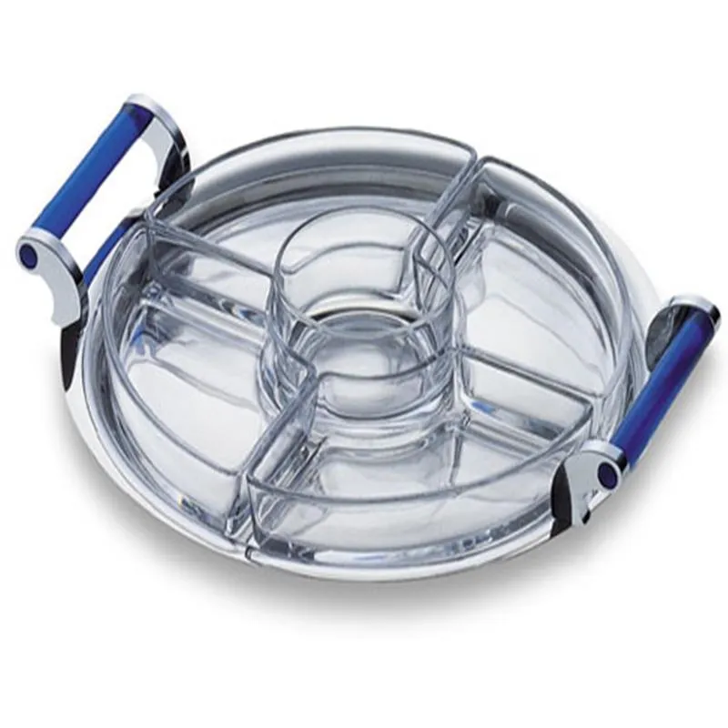 Antipastiera Tonda diametro 30 cm 5 scomparti in acciaio lucido linea VULCANO Eme Posaterie Blu Affare