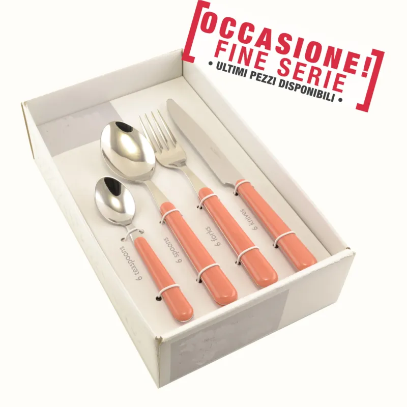 Sconto Servizio Posate Colorate BRIO 24 Pezzi Color Salmone Lavabili in lavastoviglie EME Eme Posaterie