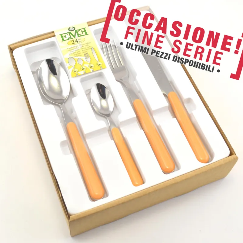 Prezzo Scontato Servizio Posate Colorate BRIO 24 Pezzi 6 posti tavola Color Albicocca Lavabili in lavastoviglie EME Eme Posaterie