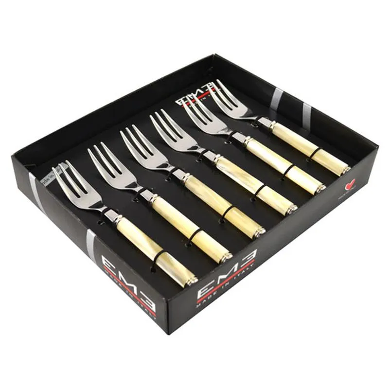 Confezione 6 Pezzi Forchettine dolce LINEA PERLATO in acciaio inox 1810 composizione 6 forchettine in scatola Eme Posaterie Ordina Subito