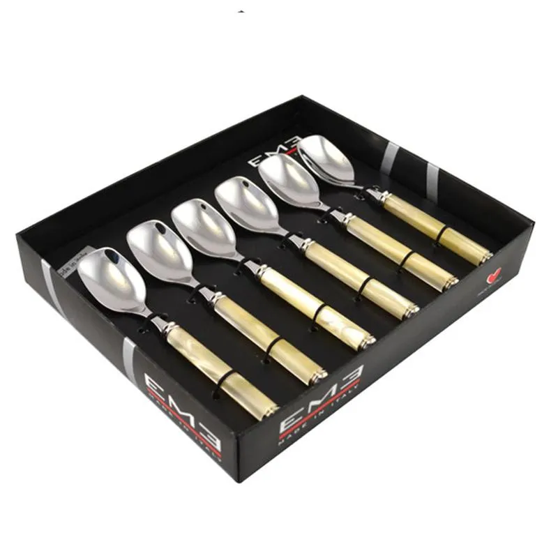 Nuova Collezione Confezione 6 Cucchiani Gelato PERLATO in confezione regalo Eme Posaterie