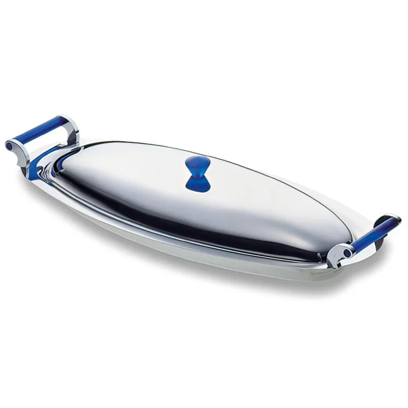Acquista Ora Pescera Con Coperchio In Acciaio VULCANO EME Lunghezza 60 cm manici in colore blu in in metacrilato colore blu Eme Posaterie