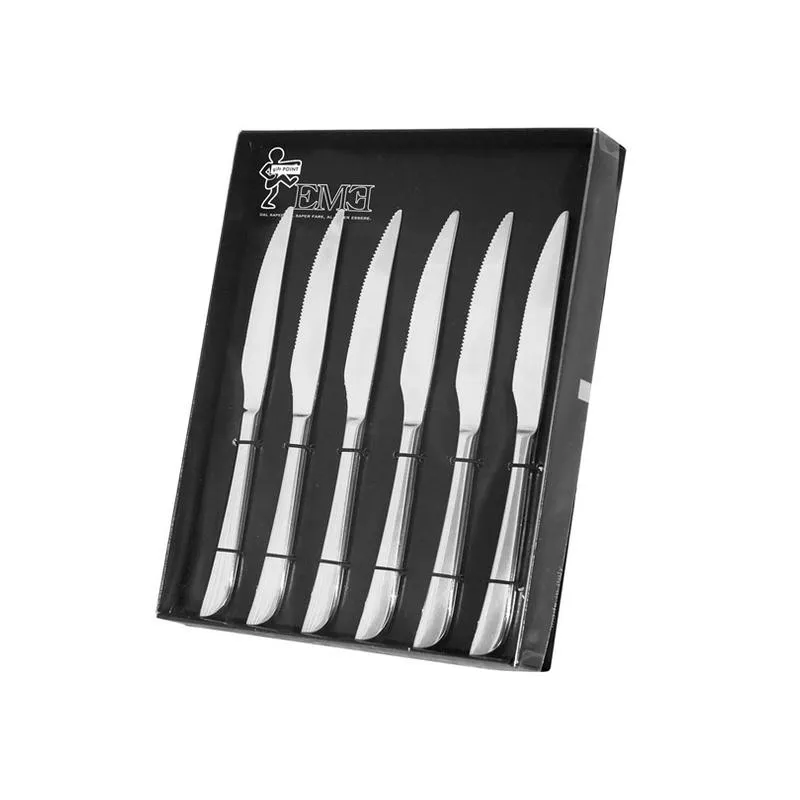 Coltelli da Bistecca Manico pieno Set 6 realizzato in acciaio 1810 lucidato a specchio. in confezione regalo Eme Posaterie Economico