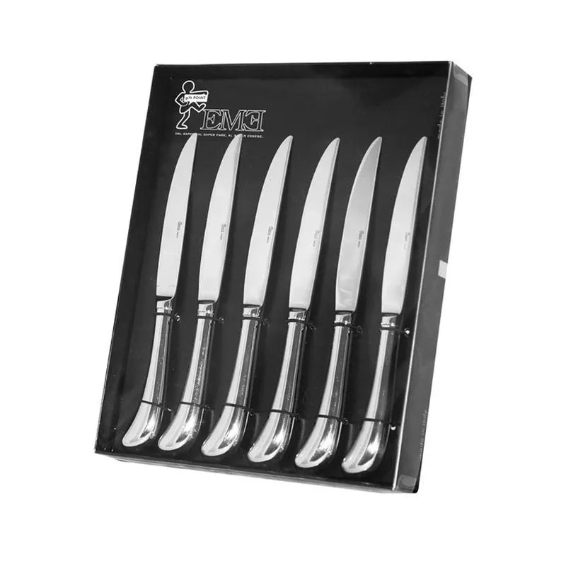 Prezzo Di Fabbrica Coltelli da Bistecca Manico Vuoto Set 6 Articolo realizzato in acciaio 1810 lucidato a specchio. in confezione regalo Eme Posaterie