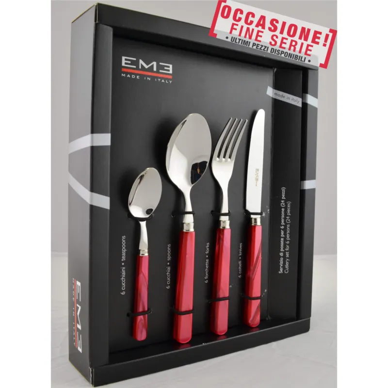 Servizio Posate in acciaio inox 18/10 24 pezzi PERLA rosso manico in acrilico perlato rosso Eme Posaterie Più Venduto
