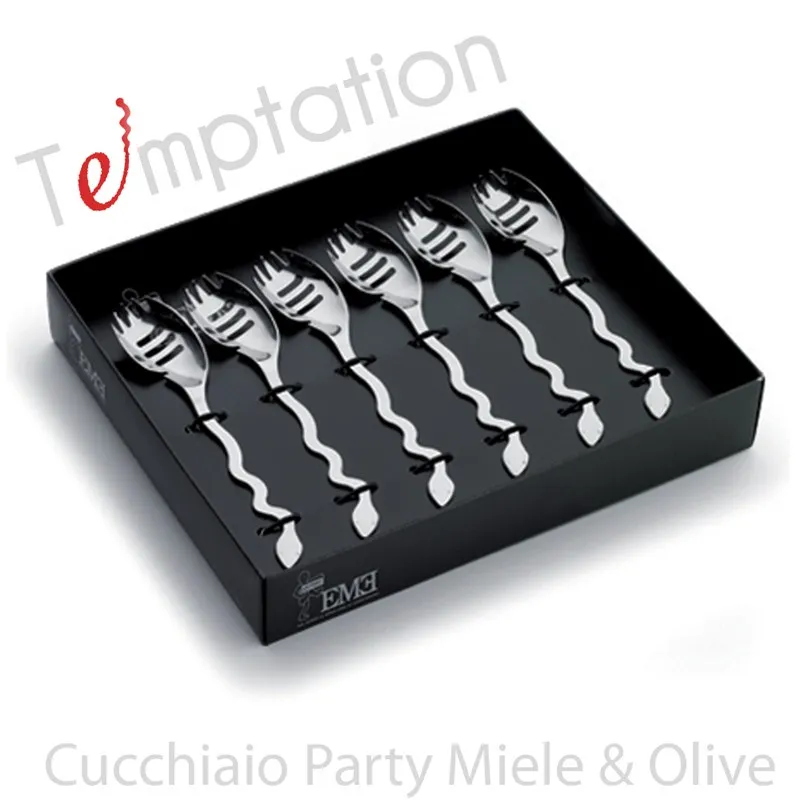 Affare Cucchiaino Miele Olive 6 pezzi Temptation in acciaio inox 1810 lucidato a specchio spessore 2 mm Eme Posaterie